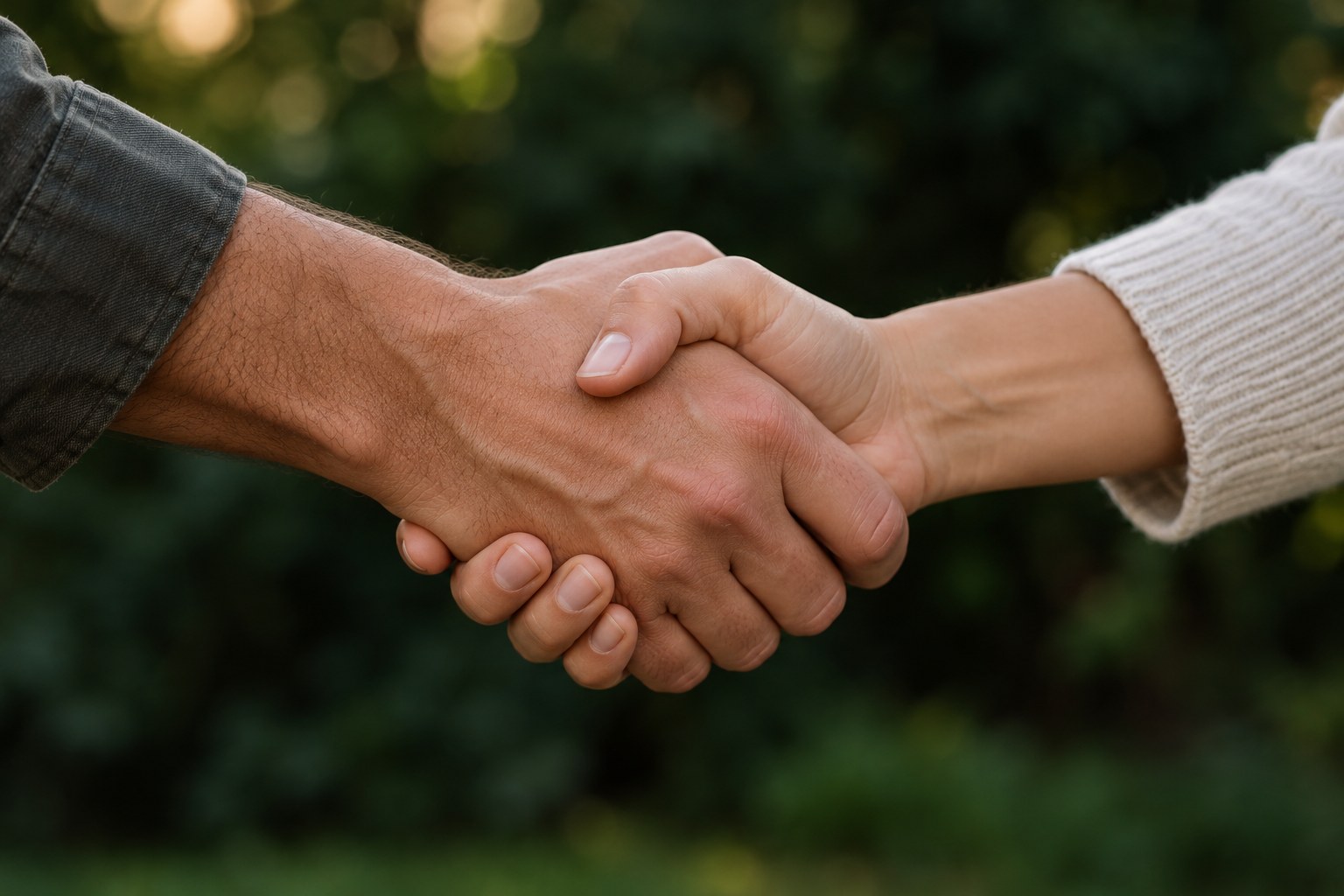 Deux mains qui se serrent, symbole d’engagement et de confiance.